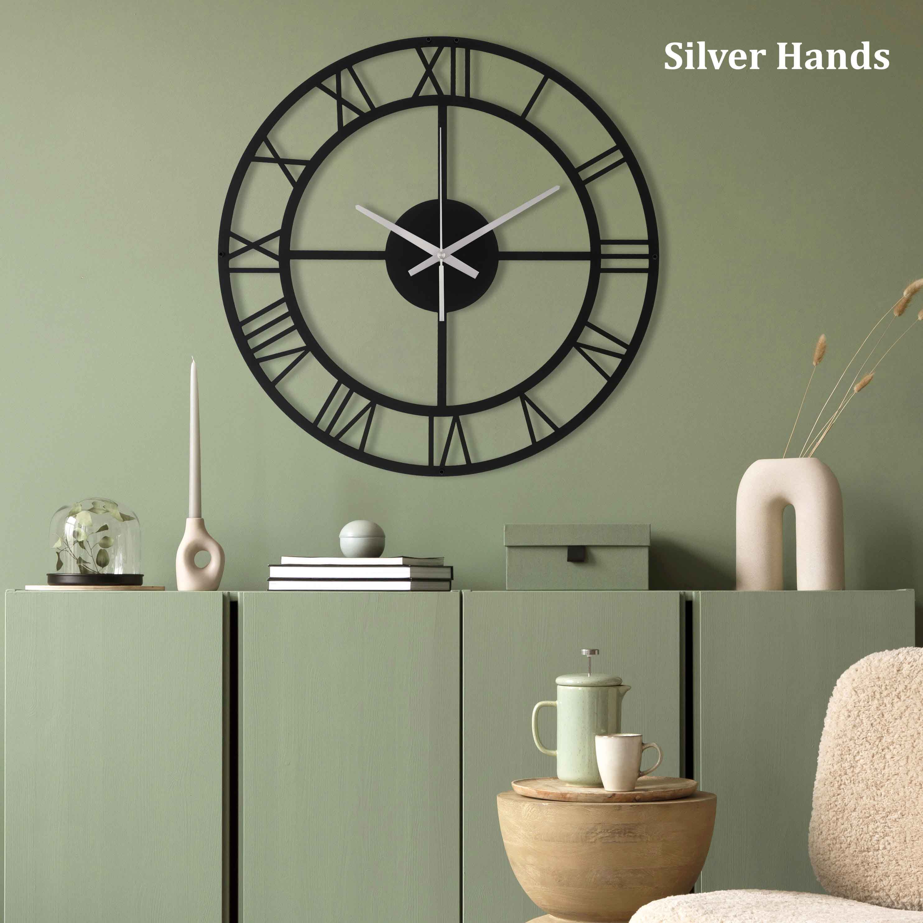 Black Silent Wall Clock With Roman Numbers