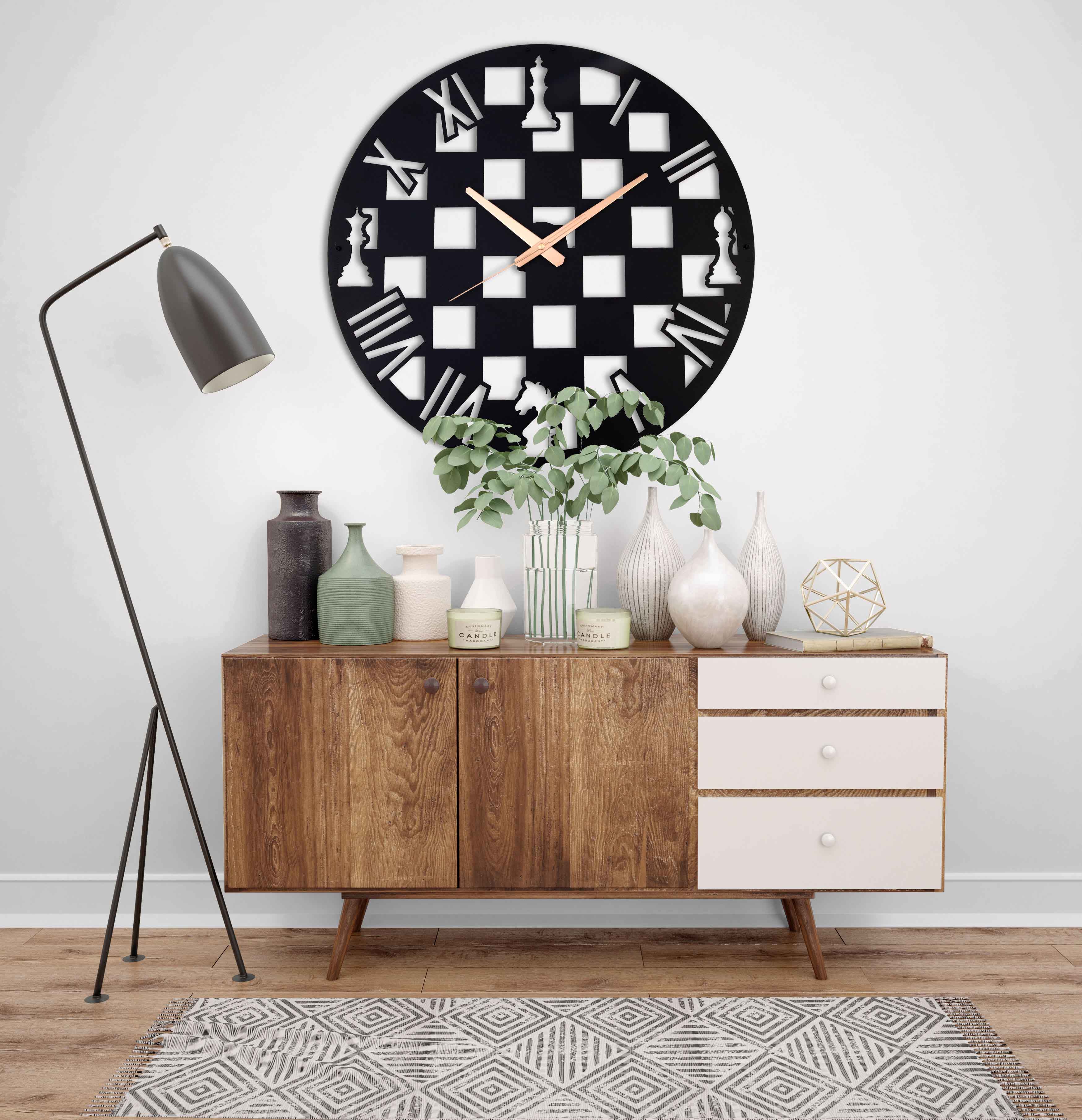 Chess Black Modern Oversize Wall Clock
