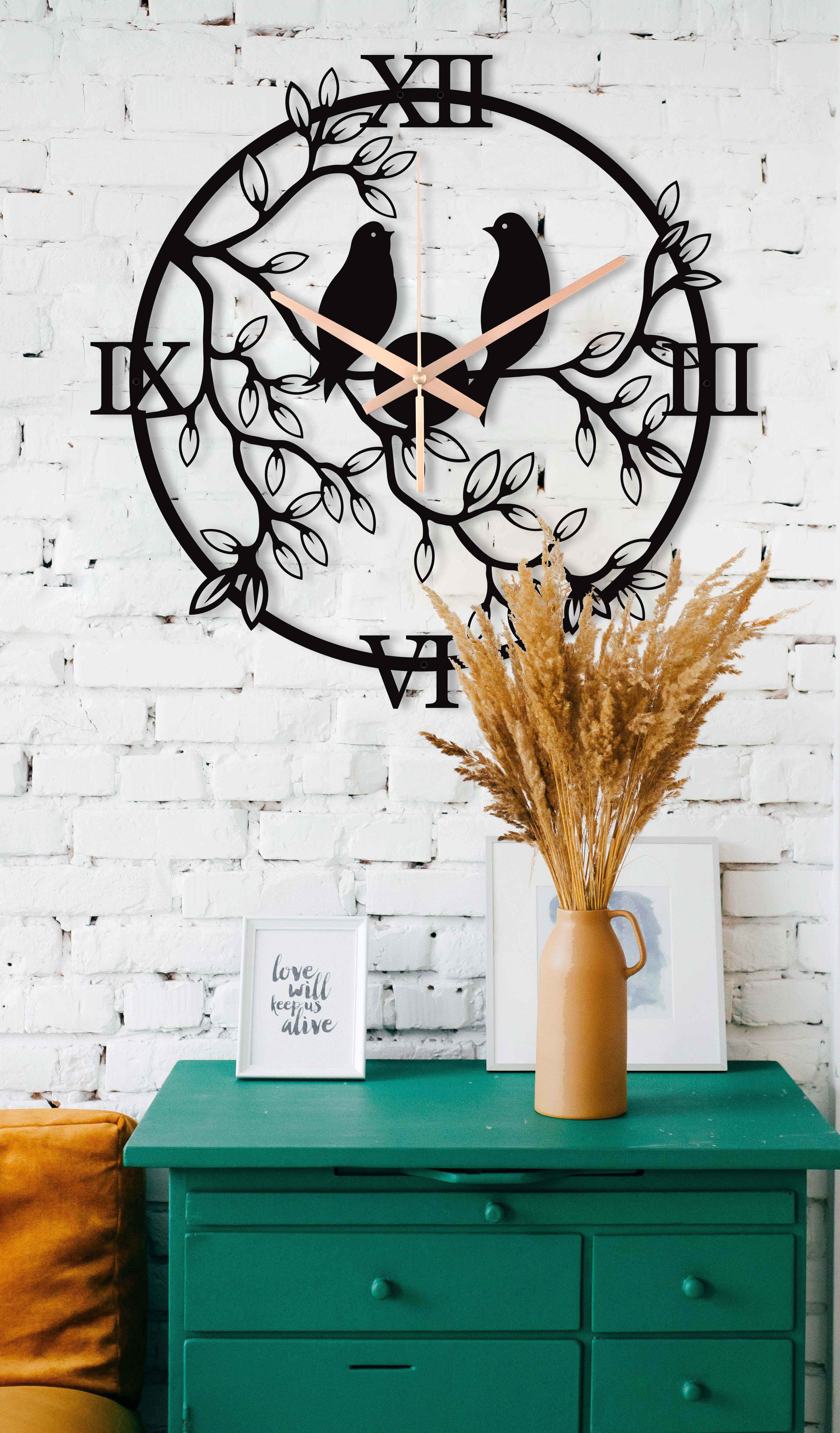 Birds And Tree Clock, Tree Metal Wall Clock, Black Wall Clock, House Warming Gift, Extra Large Clock, Metal Art Wall Clock, Oversized Clock
