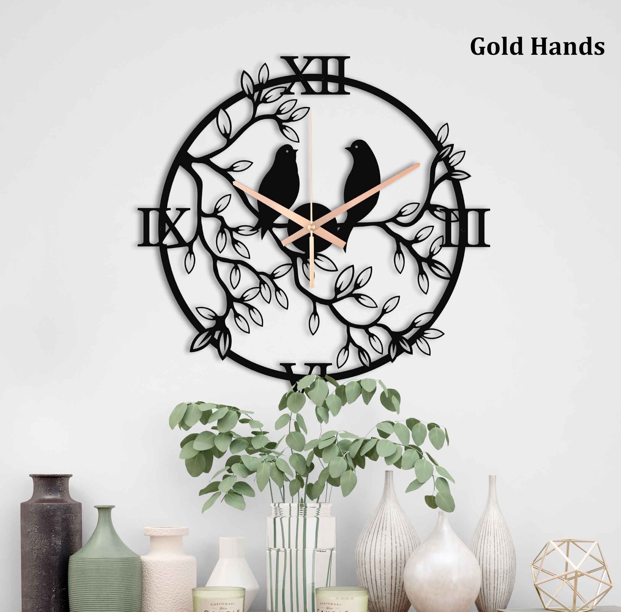 Birds And Tree Clock, Tree Metal Wall Clock, Black Wall Clock, House Warming Gift, Extra Large Clock, Metal Art Wall Clock, Oversized Clock