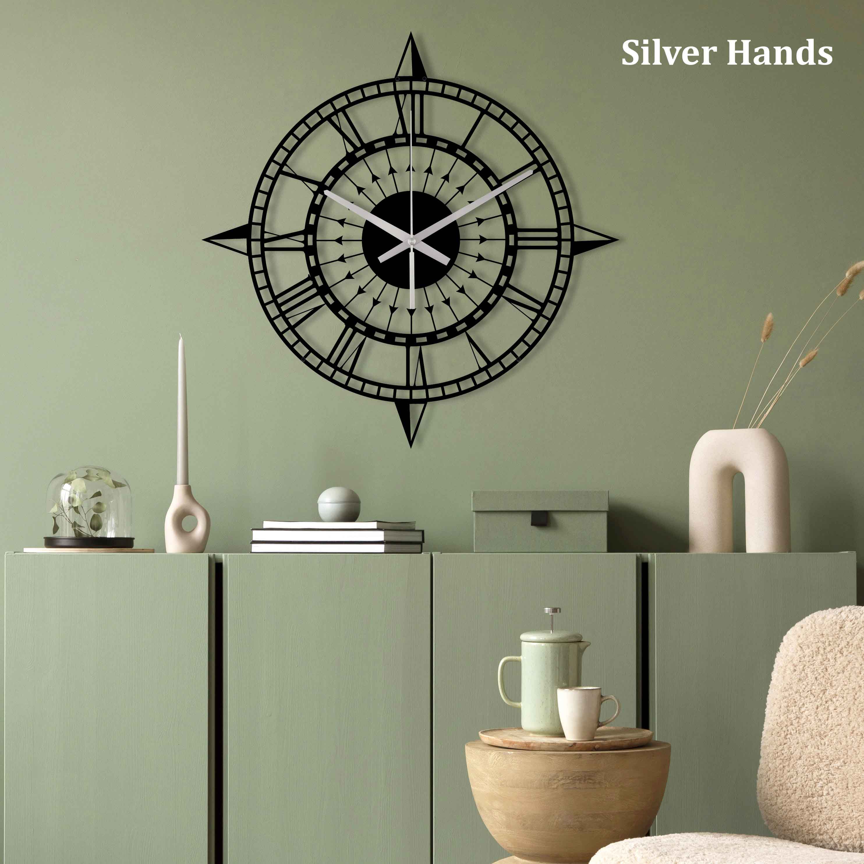 Compass Clock, Oversized Wall Clock, Metal Wall Clock, Black Wall Clock, Farmhouse Clock, Unique Wall Clock, Gift For Her, Clocks For Wall