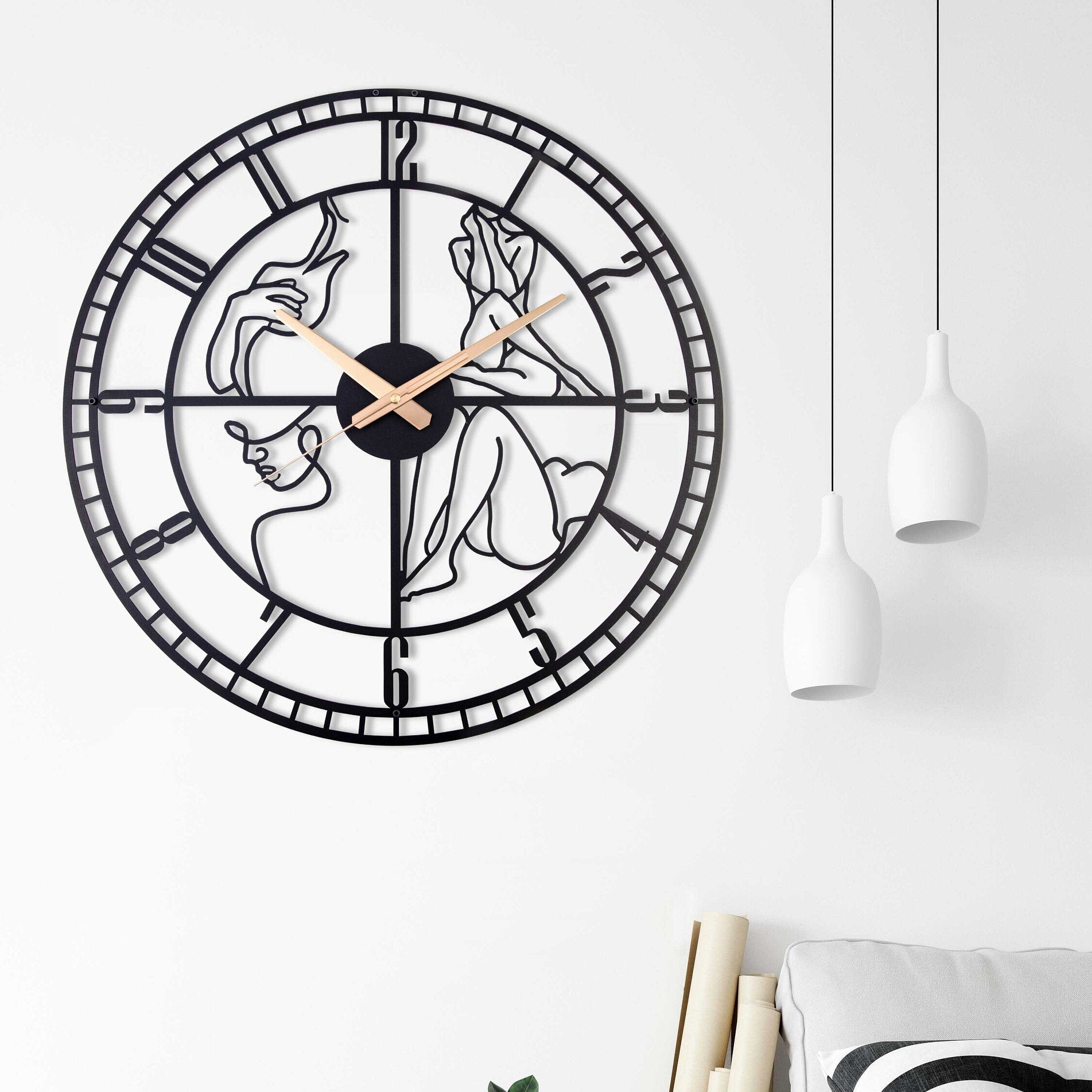 Minimalist Clock, Sexy Metal Wall Clock, Black Nude Woman Oversized Wall Clock, Unique Wall Clock, Silent Small Wall Clock, Clocks For Wall