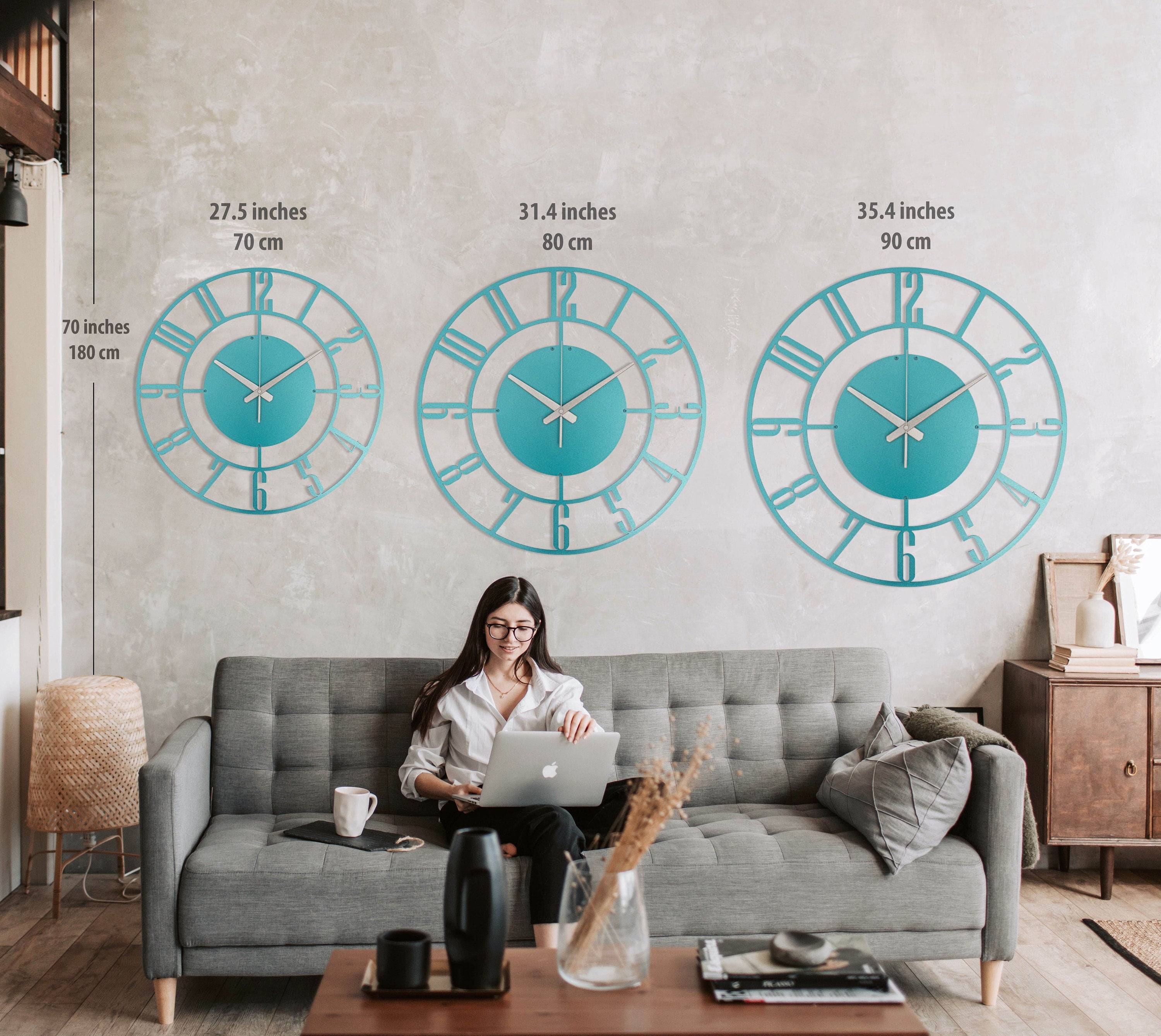 Blue Wall Clock, Large Turquoise Blue Clock, Small Wall Clock, Metal Wall Clock, Oversized Wall Clock, Unique Wall Clock, Clocks For Wall