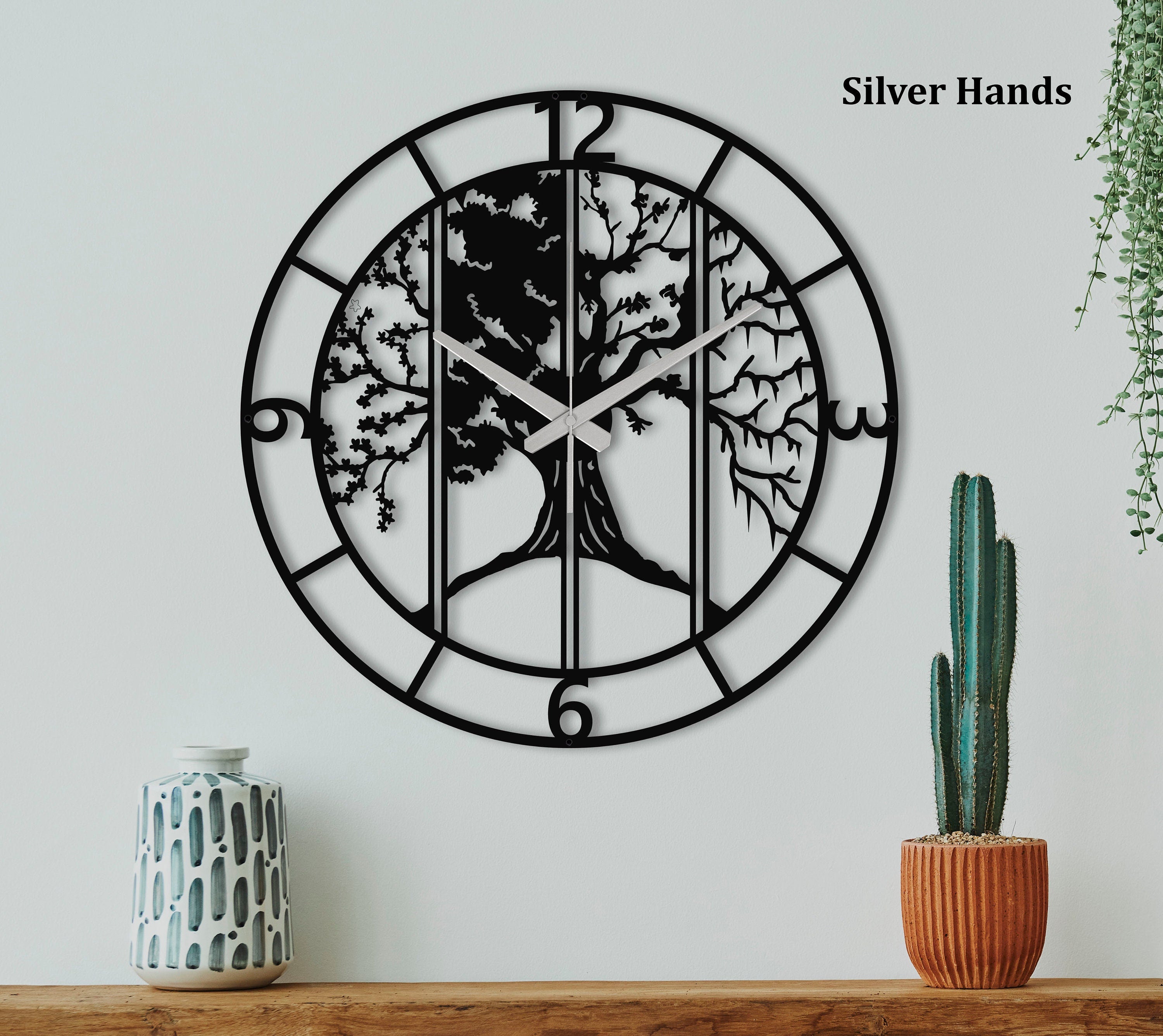Tree of Life Oversized Patio Wall Clock, Thanksgiving Gift, Four Season Modern Wall Clock, Unique New Home Wall Hanging Decor Christmas Gift