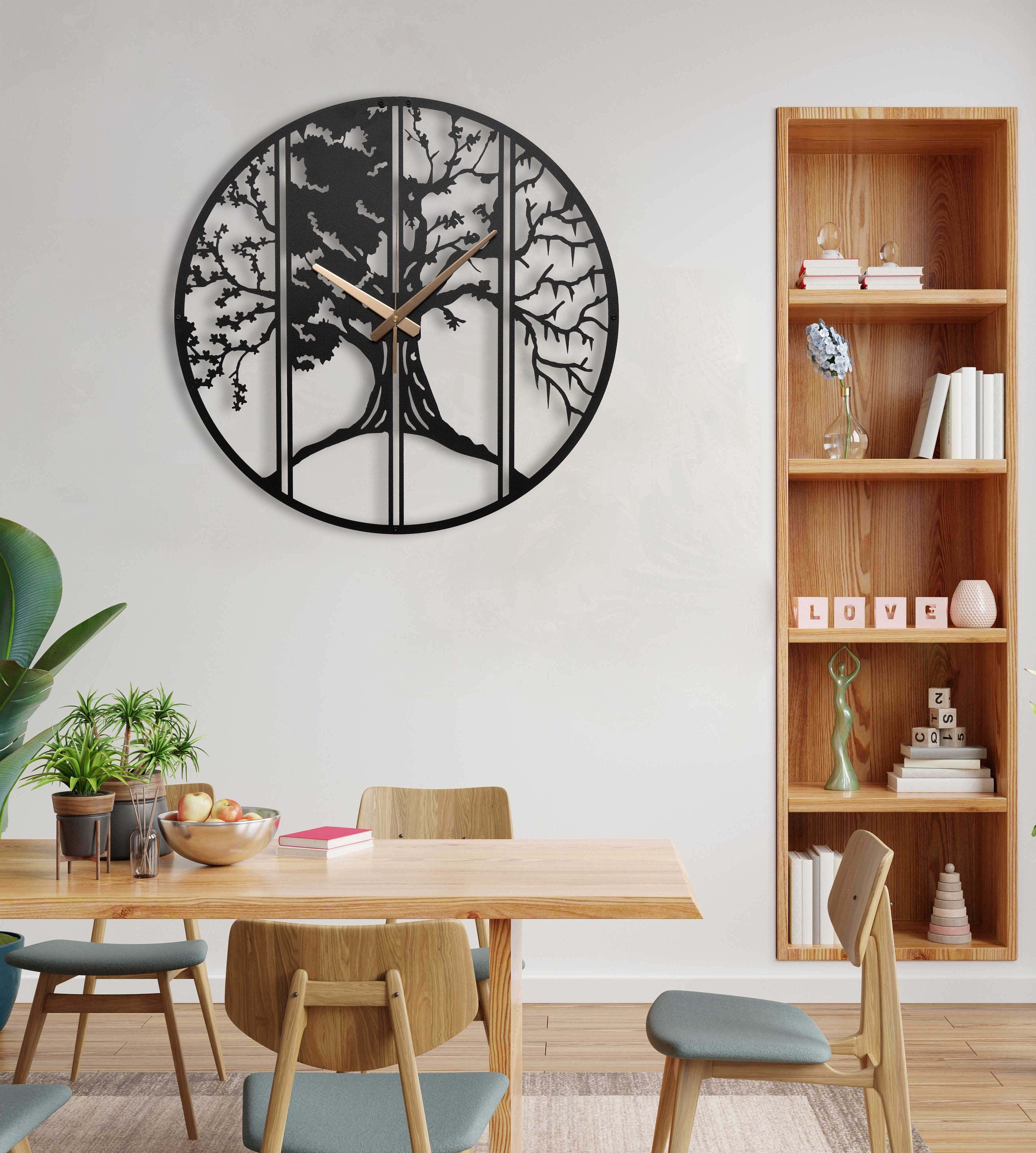 Tree of Life Oversized Patio Wall Clock, Thanksgiving Gift, Four Season Modern Wall Clock, Unique New Home Wall Hanging Decor Christmas Gift