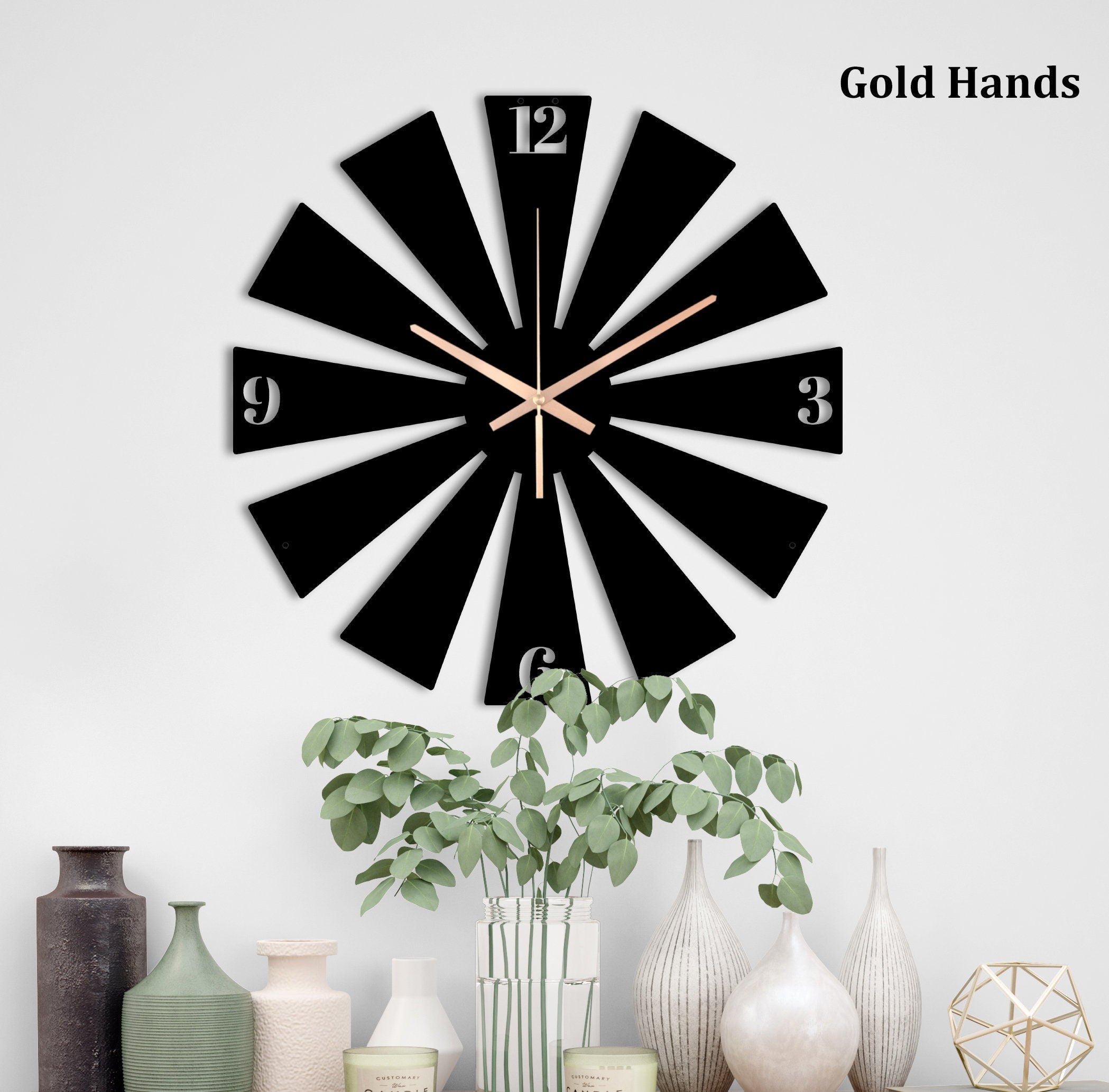 Wind Rose Clock, Oversized Wall Clock, Unique Wall Clock, Black Wall Clock, Small Game Room Clock, Sunburst Wall Clock, Laser Cut Clock