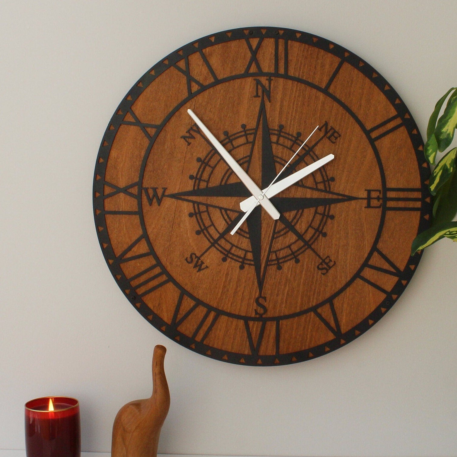 Modern 2024 Oversize Silent Wall Clock, Compass Large Clock, Unique Home Decor, Metal